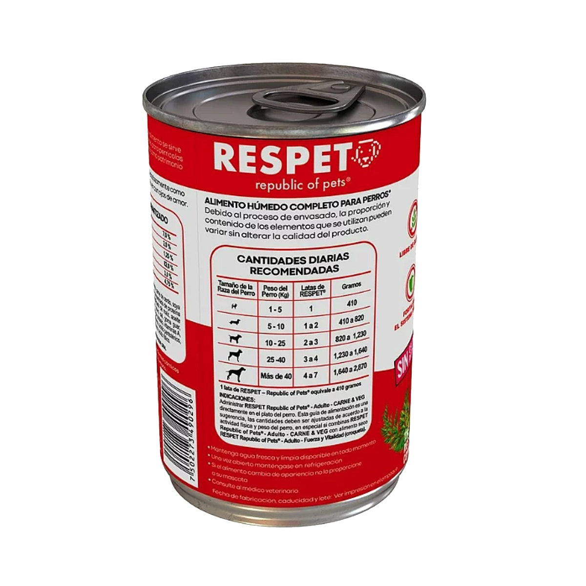 Alimento Húmedo en Lata para Perro Adulto The Respect Company Carne y Vegetales 410 g (Individual)