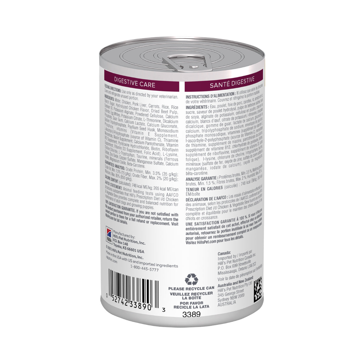 Alimento Húmedo en Lata para Perro Adulto i/d Estofado de Tiras de Pollo y Vegetales Hill's Prescription Diet 370 g(Individual)
