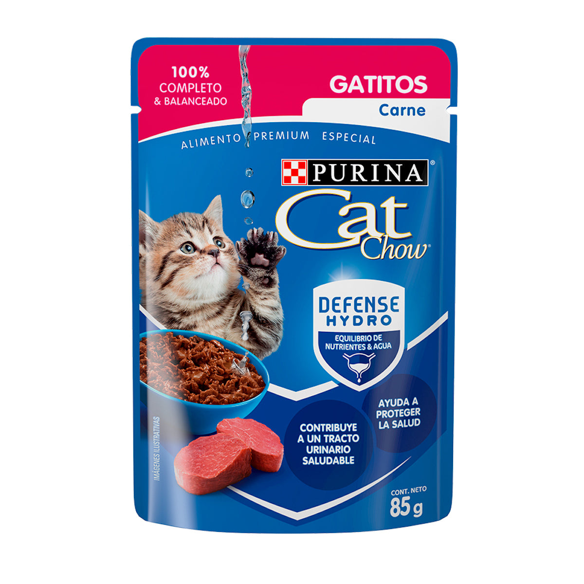 Alimento Húmedo para Gatitos Purina Cat Chow con Defense Hydro Carne 24 Pouches de 85 gr