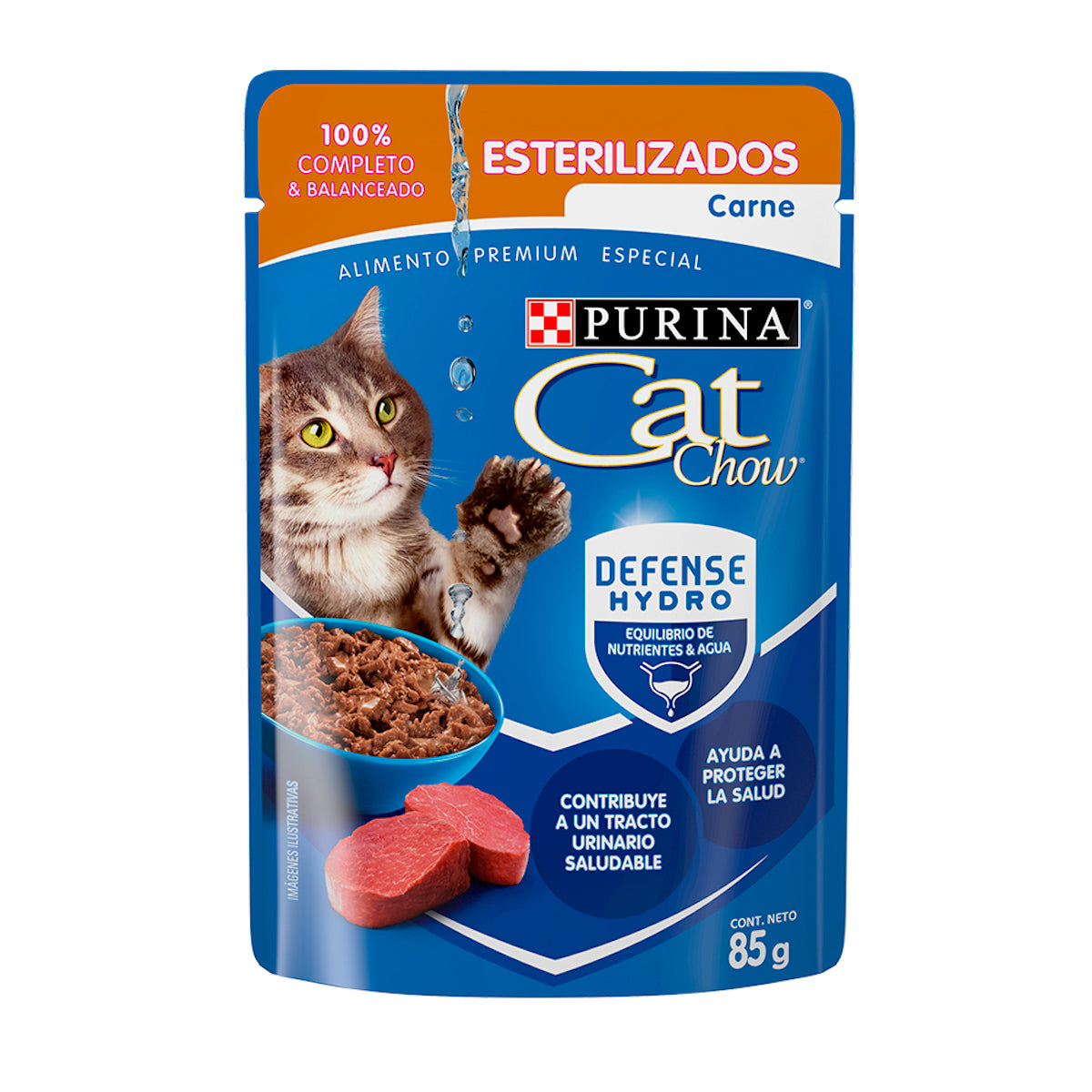 Alimento Húmedo para Gato Adulto Purina Cat Chow con Hydro Esterilizados Carne 24 Pouches de 85 gr