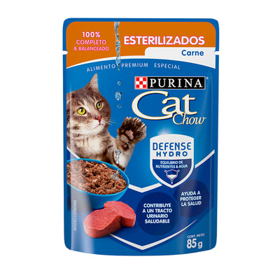 Alimento Húmedo para Gato Adulto Purina Cat Chow con Hydro Esterilizados Carne 24 Pouches de 85 gr