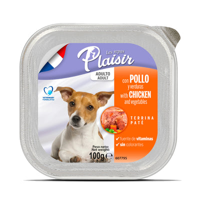 Caja de Alimento Húmedo para Perro Adulto Les Repas Plaisir Paté Pollo y Verduras 12 Piezas de 100g