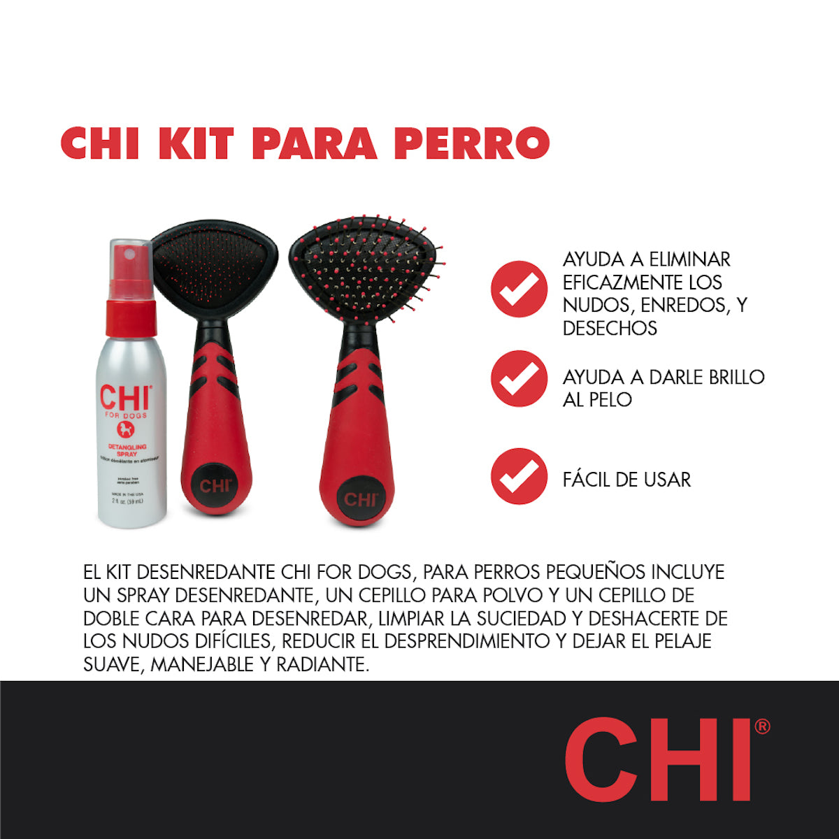 Kit Desenredante para Perro Pequeño con Spray + 2 Cepillos CHI for Dogs