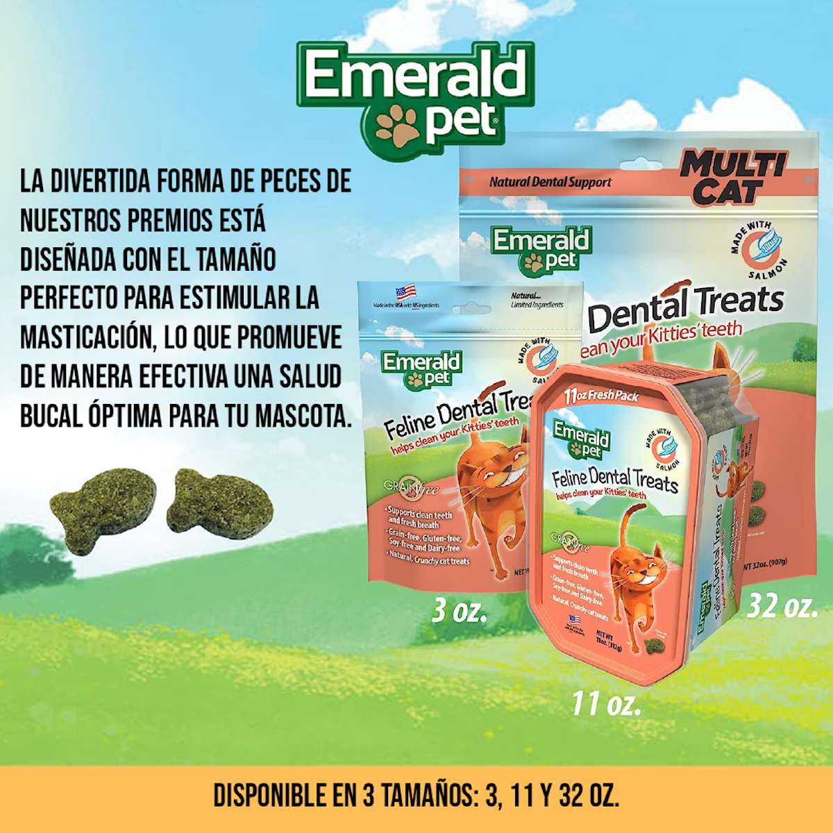 Premios Para Gatos Dental Treats Fresh Pack Sabor Salmón Emerald Pet