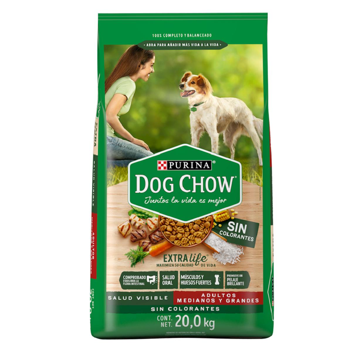 Purina Dog Chow Razas Mediana y Grande Sin Colorantes Alimento Seco 20 Kg